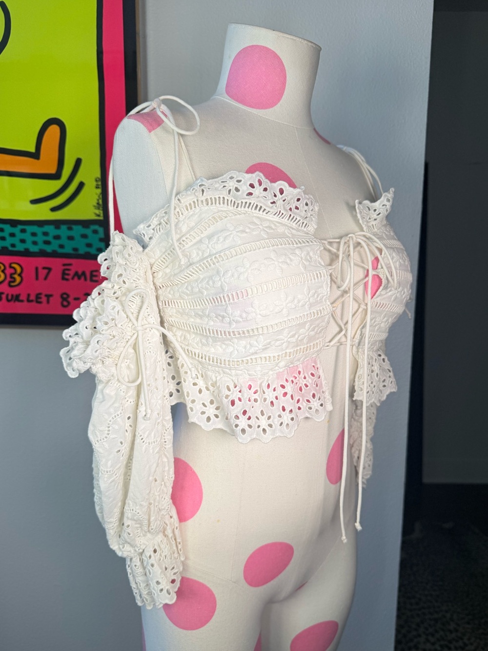 For Love & Lemons Anabelle Eyelet Crop Top Medium - Picture 4 of 16